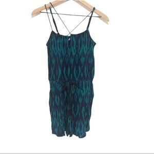 Xhilaration blue green ikat romper Small